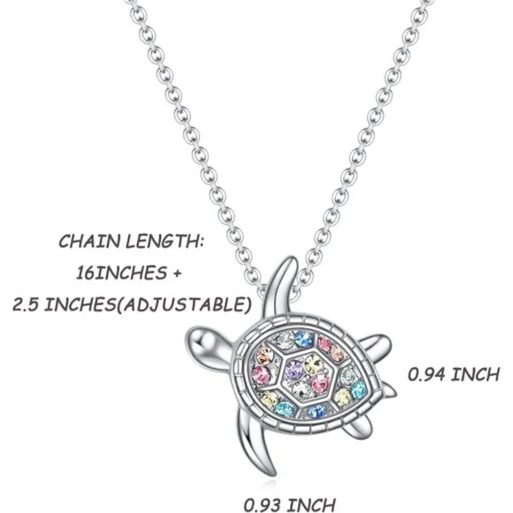 Silver Rainbow Turtle Necklace for Girls Women Gift Ocean Jewelry Fashion